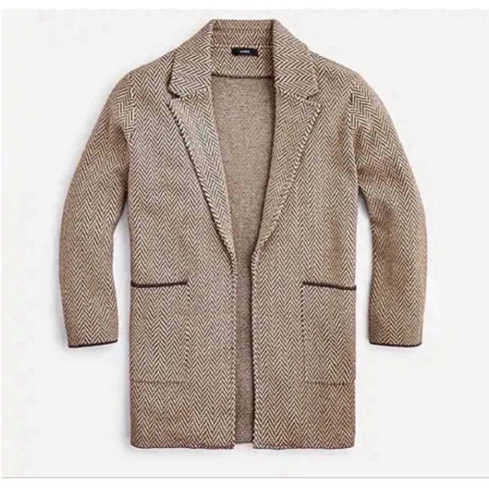 J CREW SOPHIE OPEN FRONT SWEATER BLAZER IN HICKORY CHEVRON SIZE XS - Picture 2 of 5